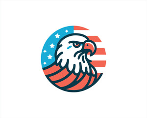 Eagle logo design vector illustration in American flag color. American Eagle icon logo template. 