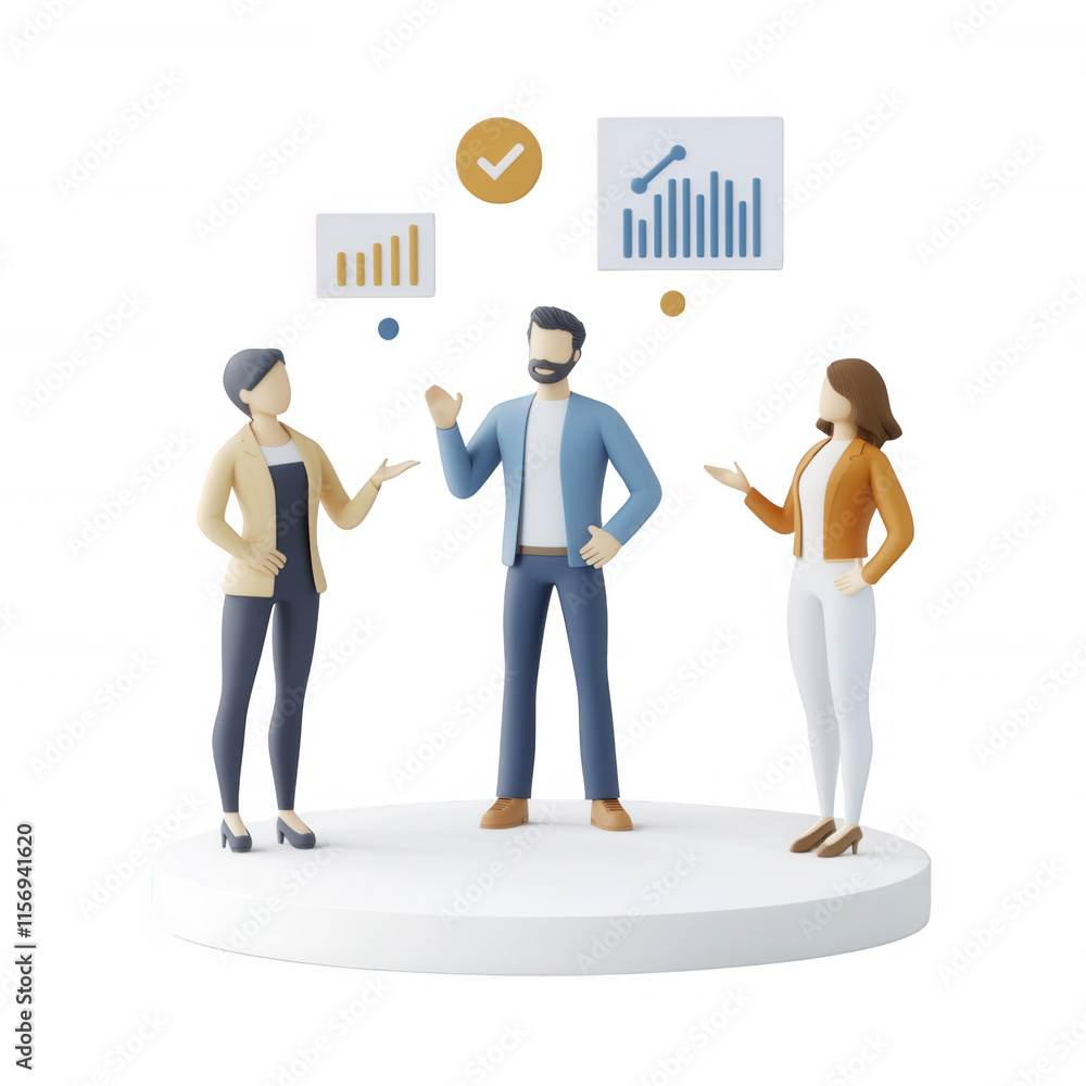 Aufkleber three professionals discussing data insights and strategies in a modern office., isolated on a trans