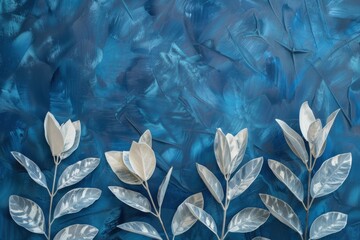 Blue-Hued Tropical Leaf Collection Against a Spacious Background