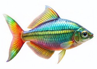 Fototapeta premium Iridescent Rainbowfish with Flowing Fins, Isolated on White Background - Stock Photo