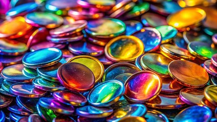 Iridescent Rainbow Glass Coins: Dynamic Abstract Wallpaper