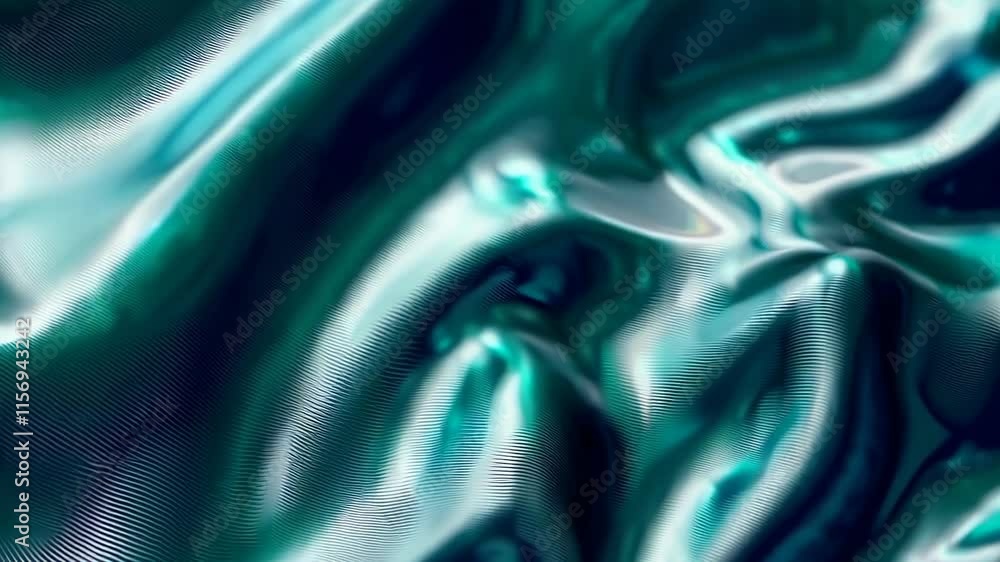 Poster shiny metallic teal abstract shapes with soft reflections and gradients