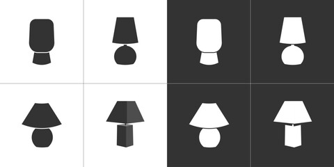 Table lamp silhouettes. Black and white icons. Simple silhouette