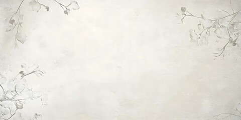 Light grey textured background with delicate floral accents at the edges.