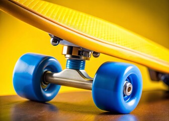 Obraz premium Isometric Macro Shot: Yellow Skateboard with Blue Wheels