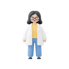 Fototapeta premium A cartoon scientist character in a lab coat, representing modern research and innovation., isolated on a transparent background.