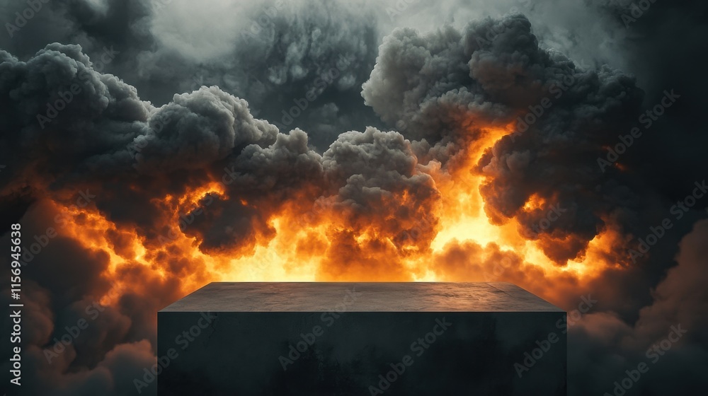 Aufkleber dramatic cloud scene with fiery background and empty platform