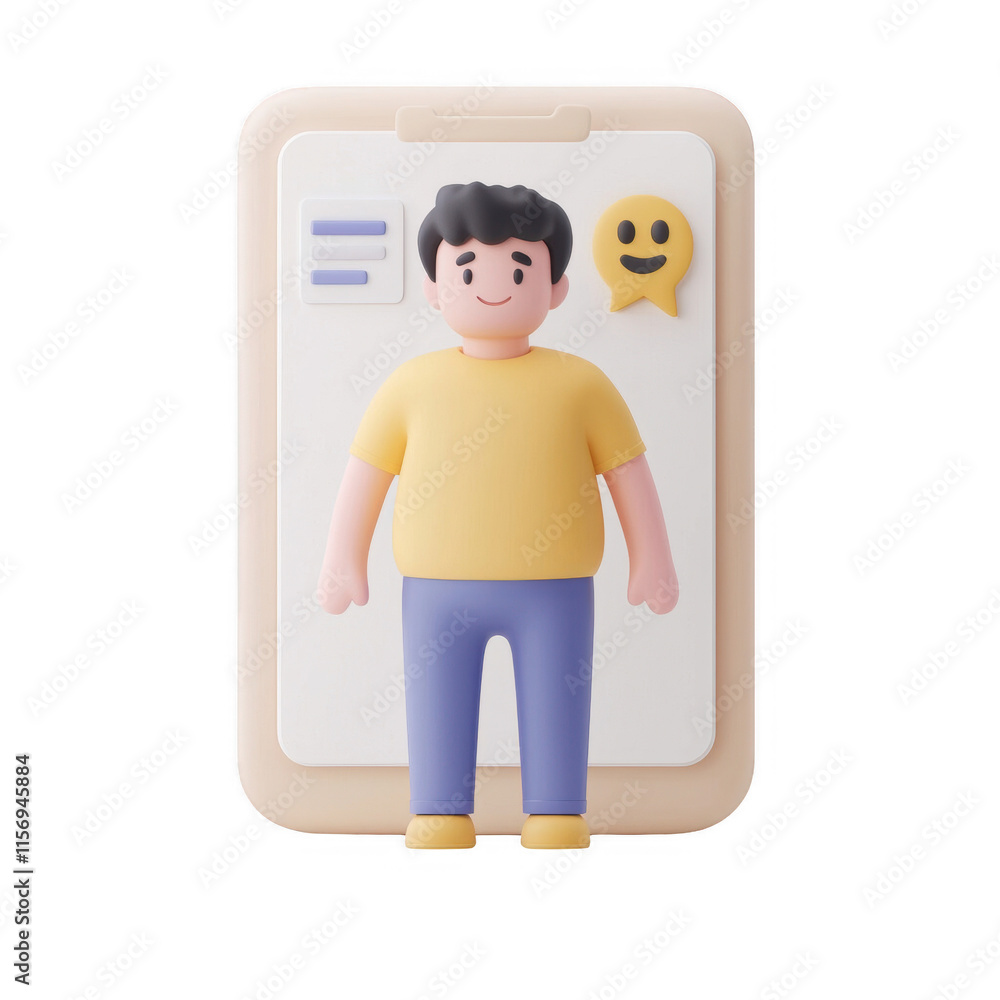 Poster a colorful 3d character model representing modern communication and social media., isolated on a tra