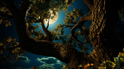 Moonlit Harmony: Tree Reaching for the Moon