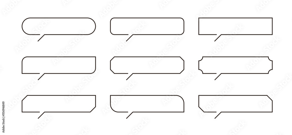 Poster a set of minimalistic line speech bubble frame illustrations in various shapes.