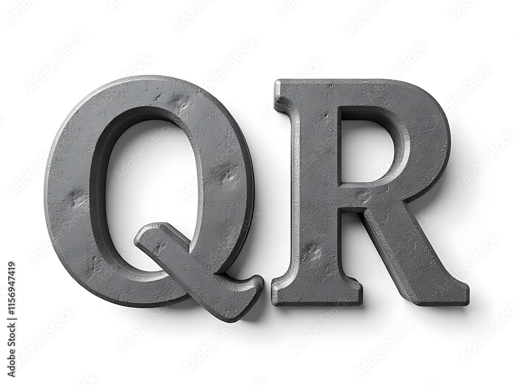 Poster two stone letters q and r are isolated on a plain white background. 00002