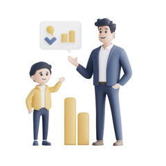 Obraz premium A mentor explaining growth stats to a young learner using visual data representation., isolated on a transparent background.