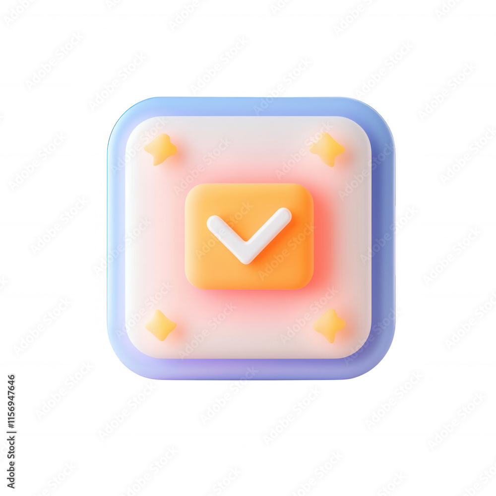 Poster a modern, vibrant icon design showcasing a checkmark in a square frame., isolated on a transparent b