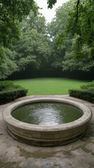 Fototapeta premium Circular Stone Fountain in a Garden Setting