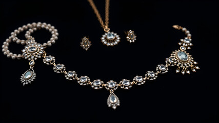 A necklace with a pendant and a pair of earrings