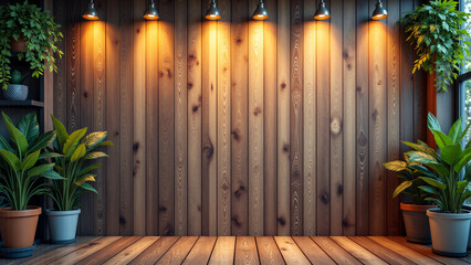 Fototapeta premium The wooden background with banner panoramas is suitable for design projects that require natural elements and acoustic properties.