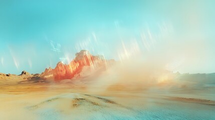 Fototapeta premium Stunning Digital Painting: Ethereal Desert Landscape with Vibrant Light Beams. AI Generated