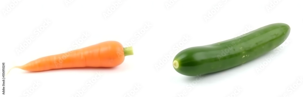 Poster two isolated vegetables are shown, a carrot and a cucumber, on a white background as part of the num
