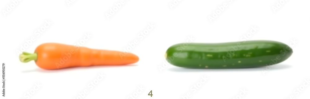 Poster two isolated vegetables are shown, a carrot and a cucumber, on a white background as part of the num