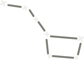 Simplified representation of the Big Dipper constellation, with seven stars connected by dashed lines, each marked with an 