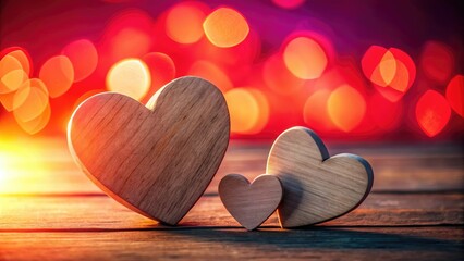 Fototapeta premium Timeless romance: wooden hearts silhouette, minimalist Valentine's design. Clean, simple, elegant.