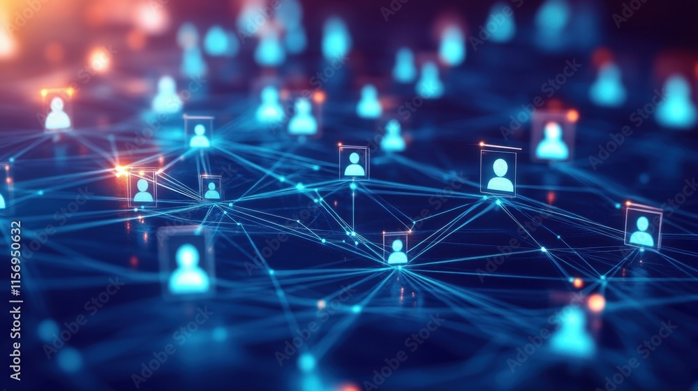 Poster Digital Network Connections with User Icons and Data Visualization