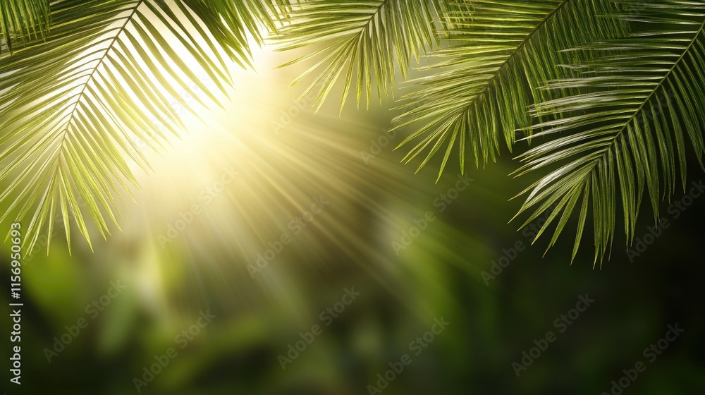 Poster detailed close-up of a green palm leaf highlights its unique textures and shadows, creating a soothi