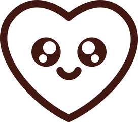 Cute heart with a smiling face, large round eyes with highlights, and a simple design in dark brown color.