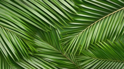 Detailed close-up of a green palm leaf highlights its unique textures and shadows, creating a soothing backdrop for various uses