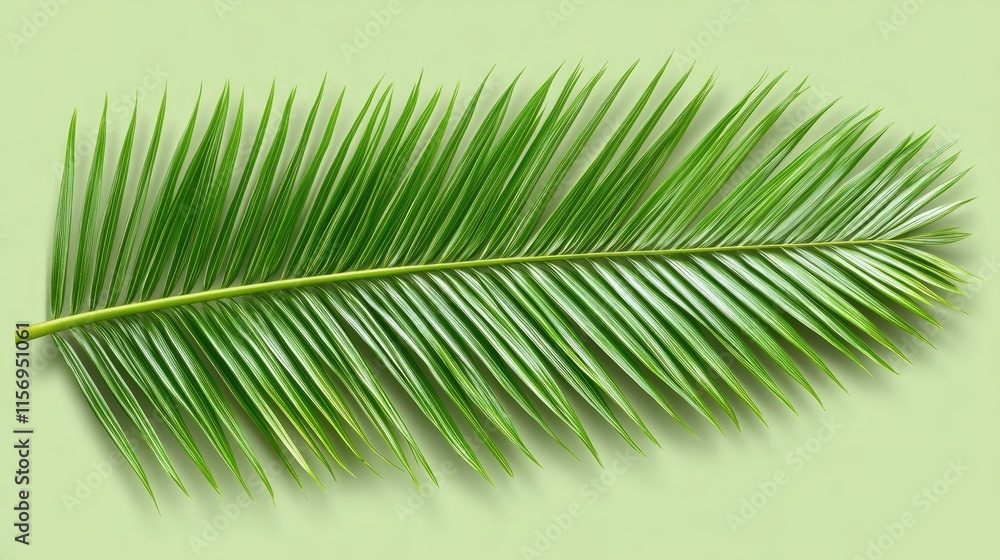 Poster detailed close-up of a green palm leaf highlights its unique textures and shadows, creating a soothi