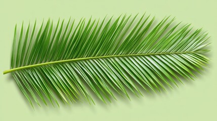Obraz premium Detailed close-up of a green palm leaf highlights its unique textures and shadows, creating a soothing backdrop for various uses