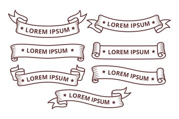 vector set of lineart ribbon banner retro image assets
