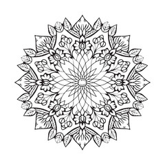 Intricate Black and White Lotus Flower Drawing with Leaves and Floral Details for floral mandala. Geometric ornamental mandalas