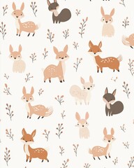 Fototapeta premium Naive Muster mit Hasen und kleinen Blumen
