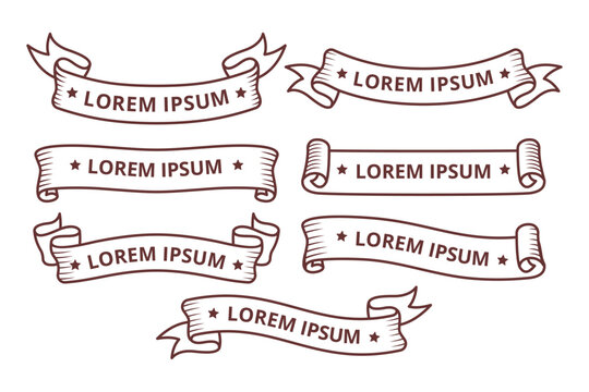 vector set of lineart ribbon banner retro image assets
