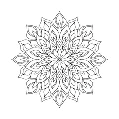 Intricate Black and White Lotus Flower Drawing with Leaves and Floral Details for floral mandala. Geometric ornamental mandalas