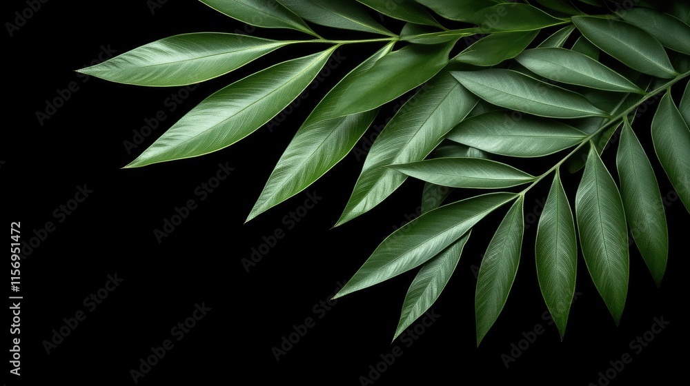 Poster detailed close-up of a green palm leaf highlights its unique textures and shadows, creating a soothi