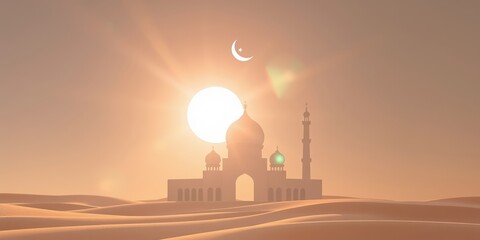 Obraz premium Minimalist mosque with domes and minarets with a simple background