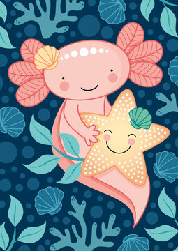 Karte Axolotl mit Seestern