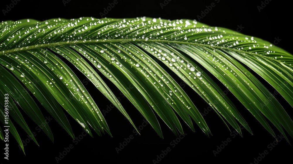 Poster detailed close-up of a green palm leaf highlights its unique textures and shadows, creating a soothi