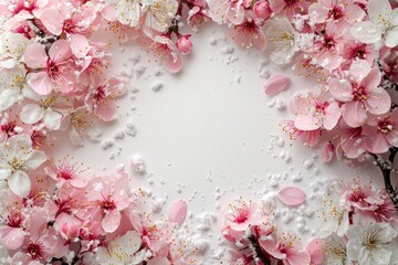 Elegant Floral Frame Featuring Cherry Blossom Petals and Delicate White Flowers Perfect for Holiday or Spring Themed Design Projects