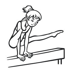 a cheerful young girl gymnast. woman. drawing with line art. simple design. vector illustrations