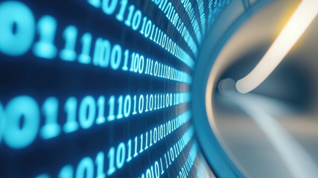 Digital binary code patterns illustrating data flow in a technological environment