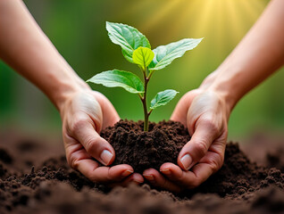 Hands Planting The Seedlings Into The Ground 