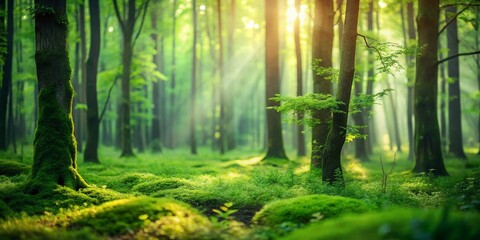 Obraz premium Lush Green Forest Blurred Background - Nature Photography Stock Image