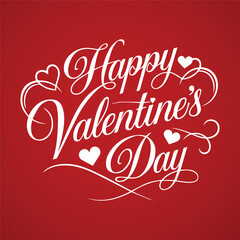 Happy Valentines Day greeting card. Calligraphic design for print cards, banner, poster Hand drawn text lettering for Valentines Day with hearts shape Vector illustration isolated on white background.