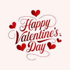 Happy Valentines Day greeting card. Calligraphic design for print cards, banner, poster Hand drawn text lettering for Valentines Day with hearts shape Vector illustration isolated on white background.