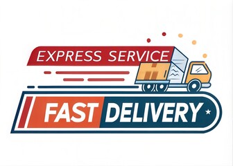 Fototapeta premium Fast Delivery Parcel Transportation Express Service Label Emblem - Illustration