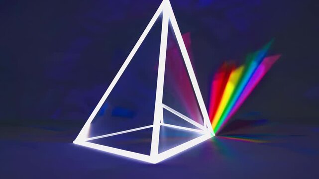 Vibrant neon colors refracting through an abstract prism with sharp geometric patterns