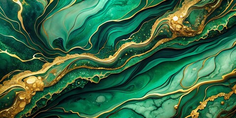 Luxurious Green Emerald & Gold Marble Texture: Abstract Liquid Gold Art Wallpaper Background